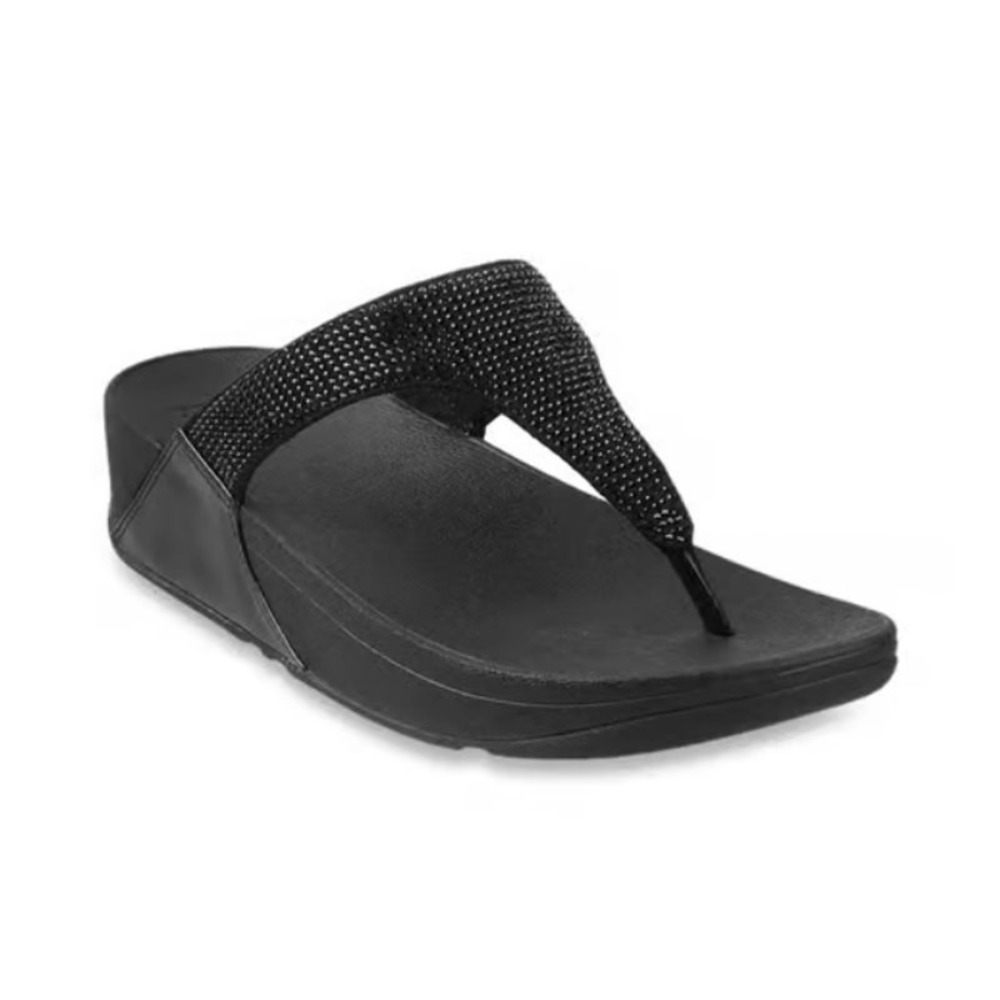 Fitflop Crystal Embellished Thong Wedge‎ Sandals Black Womens Size US 9